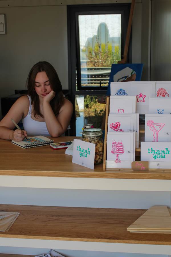 Hand-made cards on the counter
